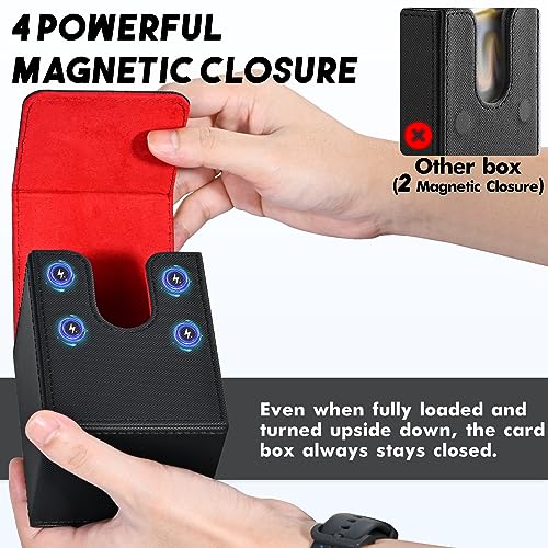 Image of ZLCA Card Deck Box for Trading Cards, MTG YuGiOh Deck Case Holds 100+ Single Sleeved Cards, PU Leather Magnetic Card Storage Box Fits for TCG CCG Magic Game Cards (Black& Red)
