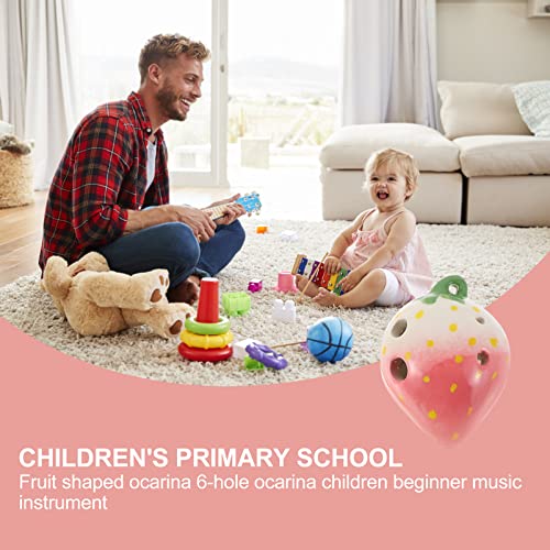 Vaguelly Strawberry Modeling Ocarinas 6 Hole Ac Tones Ocarina Beginners Music Fruit Shape Porcelain Ocarina With Lanyard For Kids Beginners Musical Instrument Playthings Pink #TOP3