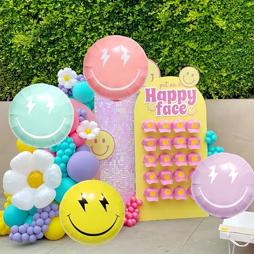 4Pcs Colorful Lightning Smile Face Balloons 23 Inch/Preppy Smile Face Party Helium Balloons/Colorful Retro Smile Birthday Decorations/Y2K Preppy Party Decorations for Teen Girls, Bachelorette by baoonworlld - Used condition - Image 4