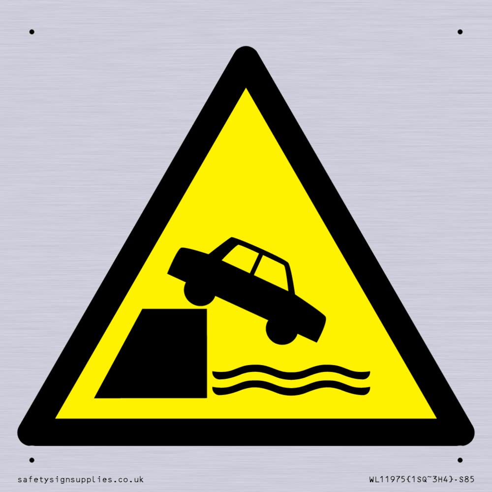 W051 Warning: Unprotected edges Sign - 85x85mm - S85, Yellow/White