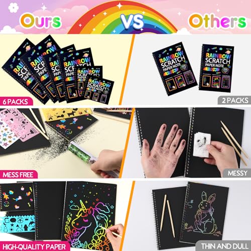 JMMICO 6 Packs Rainbow Scratch Notebook, Goodie Bags Stuffers for Kid, Scratch Art for Kids with Reusable Cleaner Tool, Arts and Crafts for Kids 4-8-12, Gifts for 4 5 6 7 8 9 Year Old Girl Boy — view 6