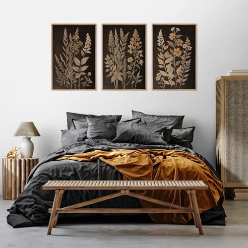 HLNIUC Vintage Botanical Fern Framed Canvas Wall Art Set,Black and Tan Plant Leaf Wall Decor,Netural Minimalist Herb Floral Art Print,Modern Farmhouse Wall Painting for Living Room,Bedroom - 16”x24”x3 by HLNIUC - Used condition - Image 5