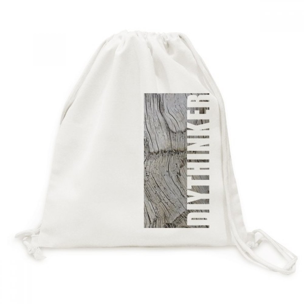 Toile drawstring backpack gris à rayures au motif de texture d'écorce d'arbre