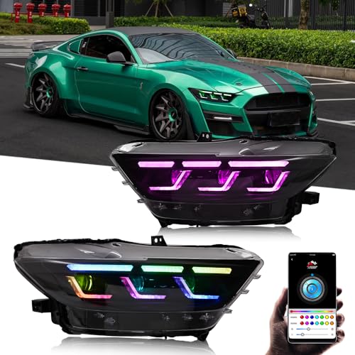 Update 2024 Style Headlamp Compatible with 2015-2017 Ford Mustang GT EcoBoost Premium V6 Headlights 2016-2022 Shelby GT350 GT350R GT500 Sequential Animation Custom Accessories (15-17 Version)
