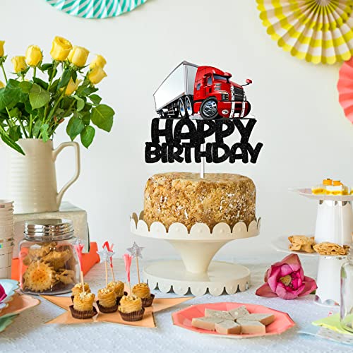 Red Glitter Cake Topper Cheer To Truck Car Transportation Vehicle Theme Decorationsbaby Shower Boy Girl Happy Birthday Party Decor Supplies #TOP6