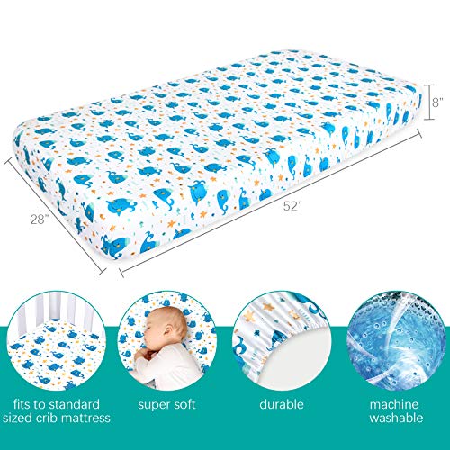 Image of Biloban 3-Piece Toddler Sheet Set Microfiber, Toddler Bedding Set Includes Crib Mattress Sheet, Flat Sheet and Envelope Pillowcase, Silky Soft, Breathable and Lightweight, Whale