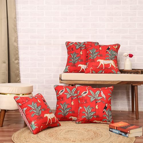 Image of Red Cushion Pillow Covers Pack of 5 16 /16 Inch Decorative Throw Pillow Covers 16x16 inch Set of 5