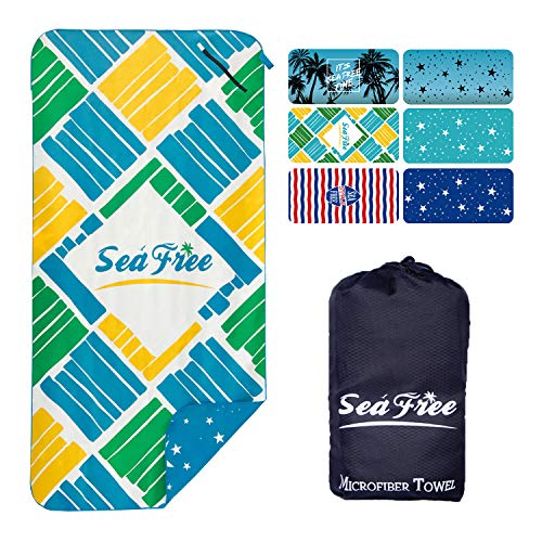 Preisvergleich Produktbild Sea Free Microfaser Badetuch Strandhandtuch, Doppelseitig Bedrucken Sporthandtuch, Schnelltrocknend Ultraleicht Handtuch Matte für Reisen Trekking Fitness Sauna mit Tasche (Kariertes, 160 * 80cm)