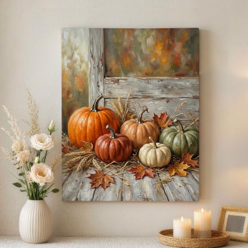 Lienzo decorativo rústico con hojas naranja de 40x50 cm para salones acogedores