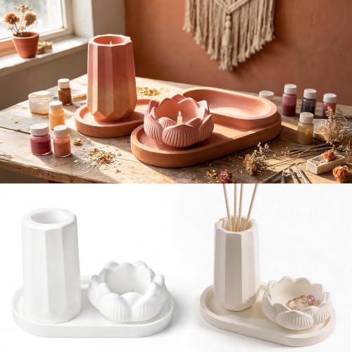 3 Pcs Silicone Resin Molds - Lotus Candle Holder, Tray & Vase Casting Molds