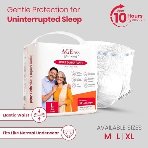 Image of AGEasy (Max Group) Unisex Adult Diaper Pants | M (Waist 24-45 inches) | 60 Units | Overnight Leak Protection | Wetness Indicator | Odour Lock | Anti-Bacterial | Skin Friendly