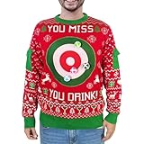 You Miss You Drink Sweater, Drinking Game Dartboard with 6 Sticked Ball Ugly Christmas Sweater Funny Matching Party Xmas Sweatshirt