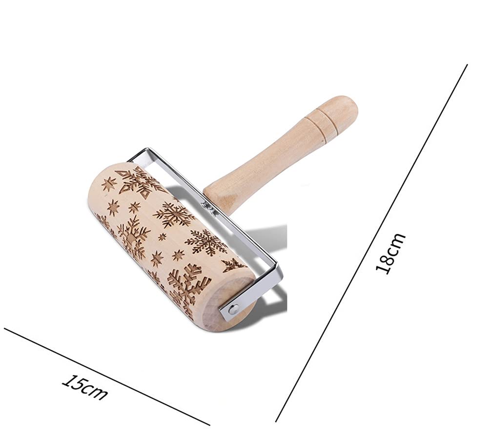 Rodillo de amasar en Relieve de Mano, Rodillo de amasar Grabado a Mano de Madera de Navidad, Rodillo de Masa Profesional en Relieve Antiadherente para Hornear, Galletas con Patrones