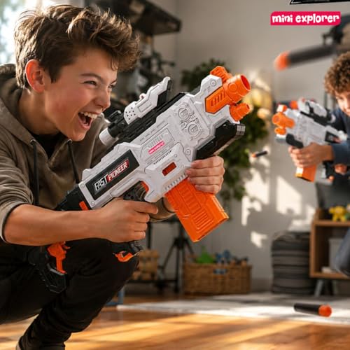 Image of MiniExplorer Automatic Alfa Striker Dart Blaster Toy Gun for Kids, Electronic Foam Dart Blaster with 20 Darts, Removable Stock & Barrel, Outdoor Action Toy for Boys & Girls Age 8+