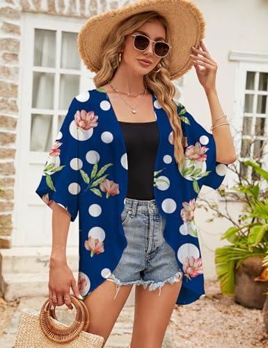 Image of Chunoy Women Floral Beach Wear Cover Up Chiffon Kimono Cardigan Open Front Blouse Top