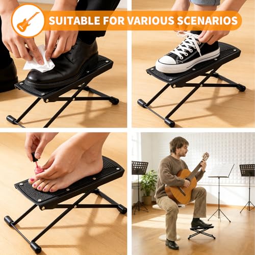 K KASONIC Verstellbarer Gitarrenfußhocker mit Tragetasche, 6-Positionen Klappbarer Rutschfester Fußhocker für Klassische, Akustische, Elektrische und Bassgitarrenspieler