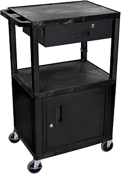 Luxor WT42C2E-B/WTD 42" H AV Cart - 3 Shelves Cab Drawer - Black, 4" Ball Bearing Casters with Two Locking Brake, Multipurpose Storage for Video Projector, TV, Laptop