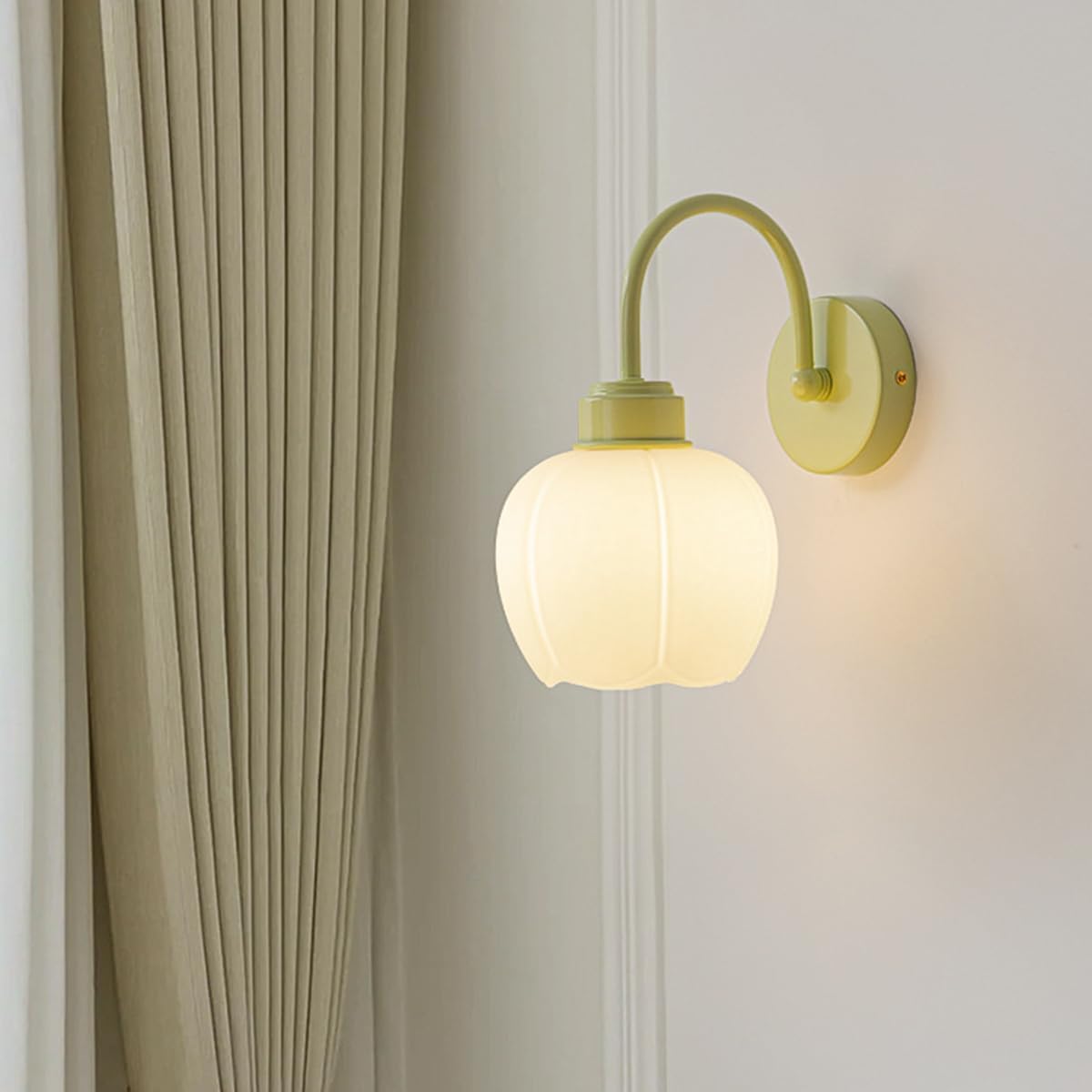 Modern Light Luxury Wall Sconce White Flower Shade Vintage Green Bedroom Wall Fixture Farmhouse Gooseneck Indoor Sconce for Bathroom Living Room Hallway Headrest
