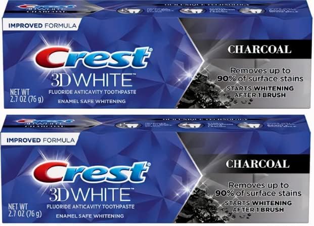3D White Charcoal Teeth Whitening Toothpaste, Enamel Safe - 2.7 oz (76g) - Pack of 2