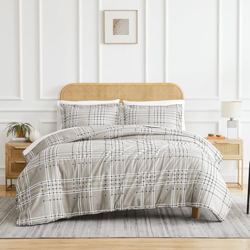 Southshore Fine Living, Inc. Plaid Duvet Cover Set, Twin/XL – Premium Microfiber Bedding, Easy Care – Includes 1 Twin Duvet Cover and 1 Sham, Machine Washable, Vilano Plaid Mocha