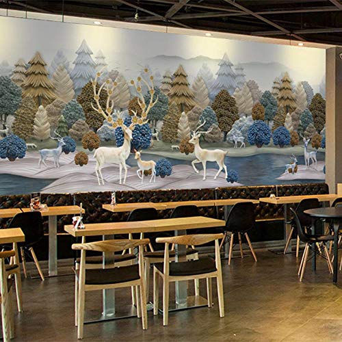 Papier peint panoramique 3D forêt rétro élan décoration murale de luxe - 5