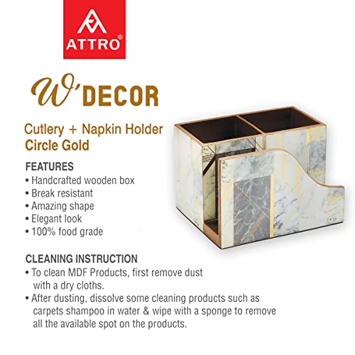 Image of Attro Marble Gold Designer Wooden Cutlery Holder and Napkin Holder Set, Organizer Stand, Multipurpose Stand, Spoon Holder, Standard