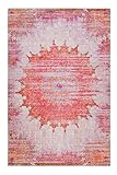 wecon home Teppich Vintage Bunt Beige Kurzflor für Wohnzimmer Schlafzimmer Flur Silhouette Sunkissed (60 x 100 cm, rosa beige lila gelb blau)
