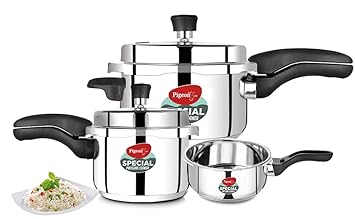 Pigeon By Stovekraft Special Stainless Steel Pressure Cooker with Outer Lid Induction and Gas Stove Compatible 2, 3, 5 Litre Capacity for Healthy Cooking (Silver)