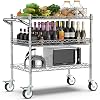 Leteuke 3 Tier Rolling Carts with Wheels990Lbs Heavy Duty Rolling Utility CartNSF Commercial Grade Metal Cart with HandleShelf LinerTrolley Serving Cart for KitchenRestaurantPlant DisplayChrome