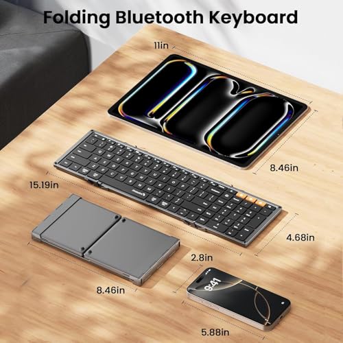 Image of ProtoArc XK01 Full-Size Foldable Bluetooth Keyboard for Travel, Space Gray | 105 keys, number pad, 0.65in keycaps, 3-device Bluetooth 5.1 switching, USB-C charging, for laptop tablet phone