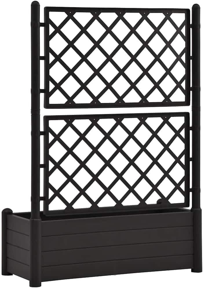 vidaXL Garden Raised Bed with Trellis, Raised Bed for Flowers and Plants, Planter with Drainage Hole, Outdoor and Indoor Use, Anthracite, 39.4"x16.9"x55.9" Plastic