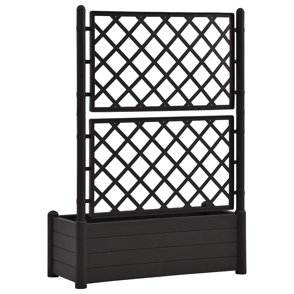 vidaXL Jardinière avec Treillis Lit Surélevé de Jardin Boîte à Fleurs Bac à Plantes Boîte de Plantation Extérieur Patio 100x43x142 cm PP Anthracite