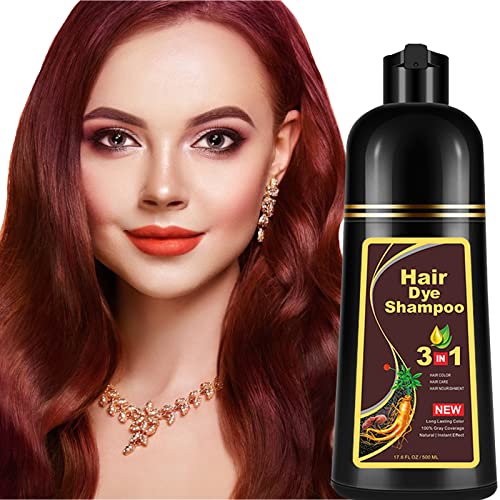 Dark Red Wine Instant Hair Color Shampoo For Gray Hair - Herbal Hair Dye Shampoo 3 In 1 For Women Men,16.90 Fl Oz Color Shampoo Hair Dye Easy To Apply & Long Lasting Red Hair Shampoo,Colors In 10-15 Minutes (Dark Red Wine) #TOP5