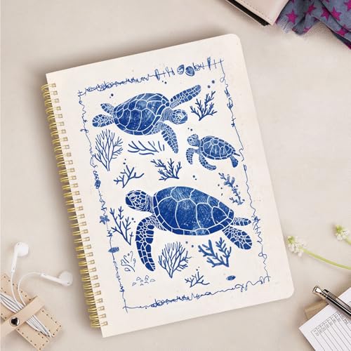 Image of Cute Spiral Notebook 8.5 x 11 lined Journal A4 with Pocket, Turtle | 70 page, Note Book with Pocket, Large, Big, Hard Cover, Aesthetic, Pretty Design, for Women, Girls, Kawaii