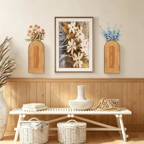 Jarrones de pared de madera marrón en pack de 2 para decoración de casa estilo boho 7
