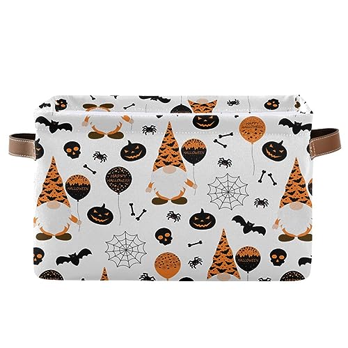 Happy Halloween Gnomes Storage Basket Fabric Kitchen Baskets Spooky Pumpkin Ghost Bat Spider Web Open Home Storage Bins Boxes Foldable Foldable for Candy Toy Decorations Baskets 16×12×8 Inches