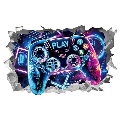 HENGBIRD Autocollants muraux 3d, Stickers muraux chambre enfant garçon, Gamepad Graffiti Controller Poster Décalcomanie murale, Autocollant étanche...