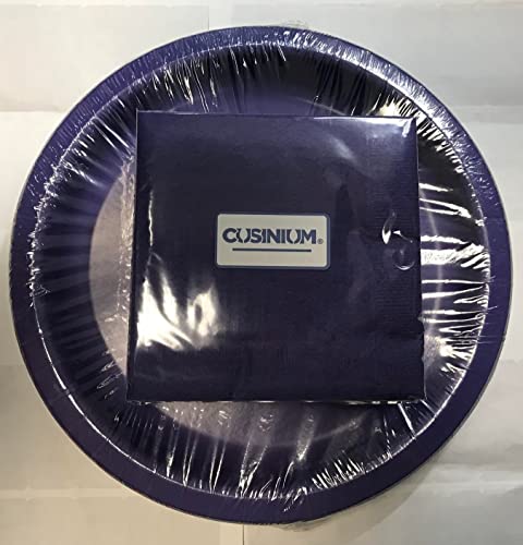 CUSINIUM [24 peças de pratos grandes de papel roxo de 25,4 cm com [50 peças] guardanapos de festa ro