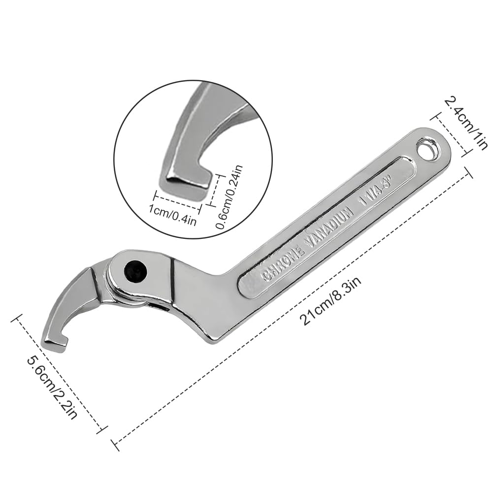 FARYODI Clé à crochet réglable, en acier au carbone C, clé à écrou réglable, clé à écrou à rainure, avec fente réglable, argent, tête carrée de 32 à 76 mm