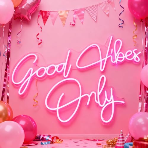 THIIXDAI Good Vibes Only Neon Sign for Wall Decor, USB Powered with Adjustable Brightness, LED Lights for Bedroom, Party, Bar, Salon-Best Gifts for Birthday, Christmas (Pink)