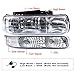 PIT66 Headlight Assembly Compatible with Chevy Silverado 1500 2500 99-02/Fit Silverado 1500HD 2500HD 3500 01-02/Fit Tahoe Suburban 1500 2500 00-06 Halogen Clear Lens Chrome Housing Clear Reflector