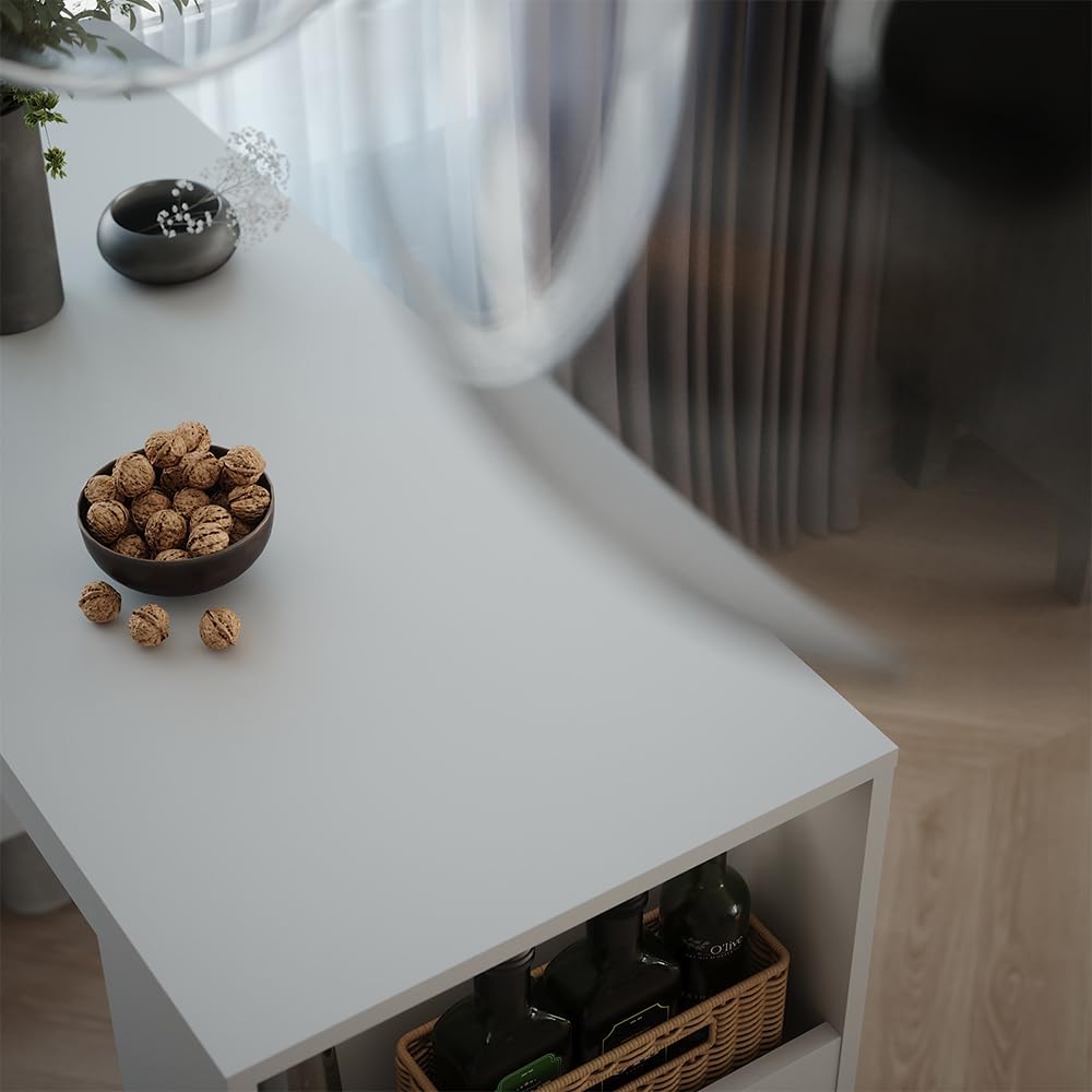 Vicco Tavolo da bar Repose, Bianco, 45 x 110 cm | con vani portaoggetti per la conservazione di utensili da cucina
