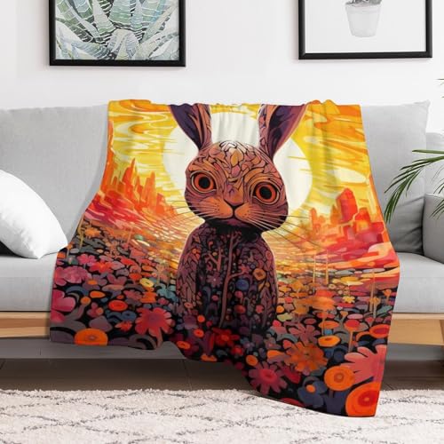Couverture polaire flannel douce contre le froid couvre-lit léger motif lapin