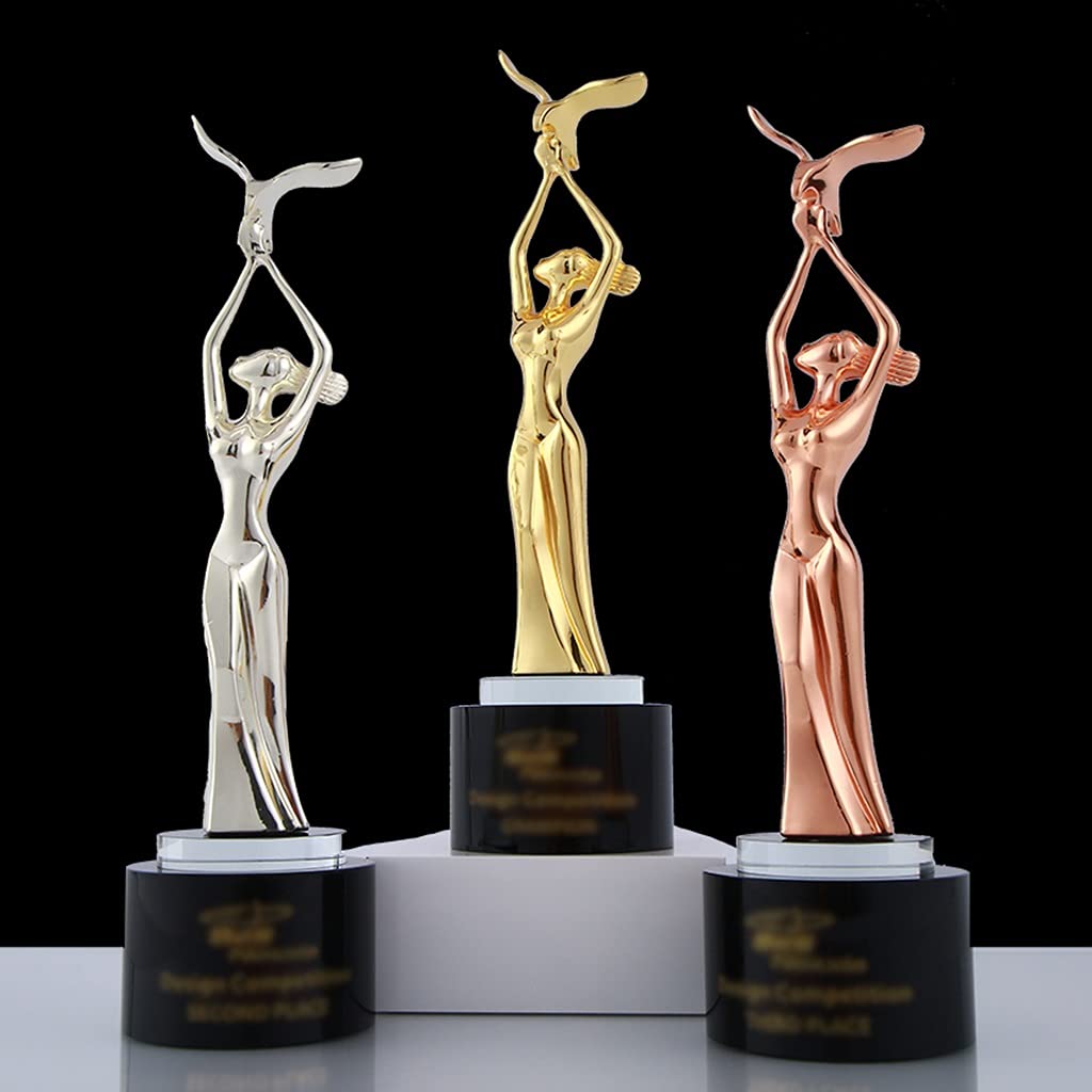 Trofeo Premio A Forma di Graziosa Statua di Dea, Trofei in Metallo A Forma di Gabbiano, Trofeo con Incisione Personalizzata, Base in Cristallo Nero, Premi per Gare di Danza