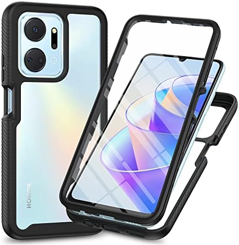 TTSWJBD Cover Per HONOR X6b E Vetro Temperato Custodia Con Cordino Silicone Trasparente Morbida Cover Cellulare Girocollo Collana Necklace Protettiva Bumper Antiurto TPU Case, Nero - Foto 6