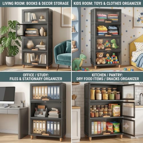 Image of YouCopia 4 Tier Plastic Wardrobe Organizer /Foldable Cupboard for Storage /Stackable Storage Cabinet /Drawers for Storage Box /Multipurpose Storage Rack /Plastic Wardrobe Organizer (4-Layer)