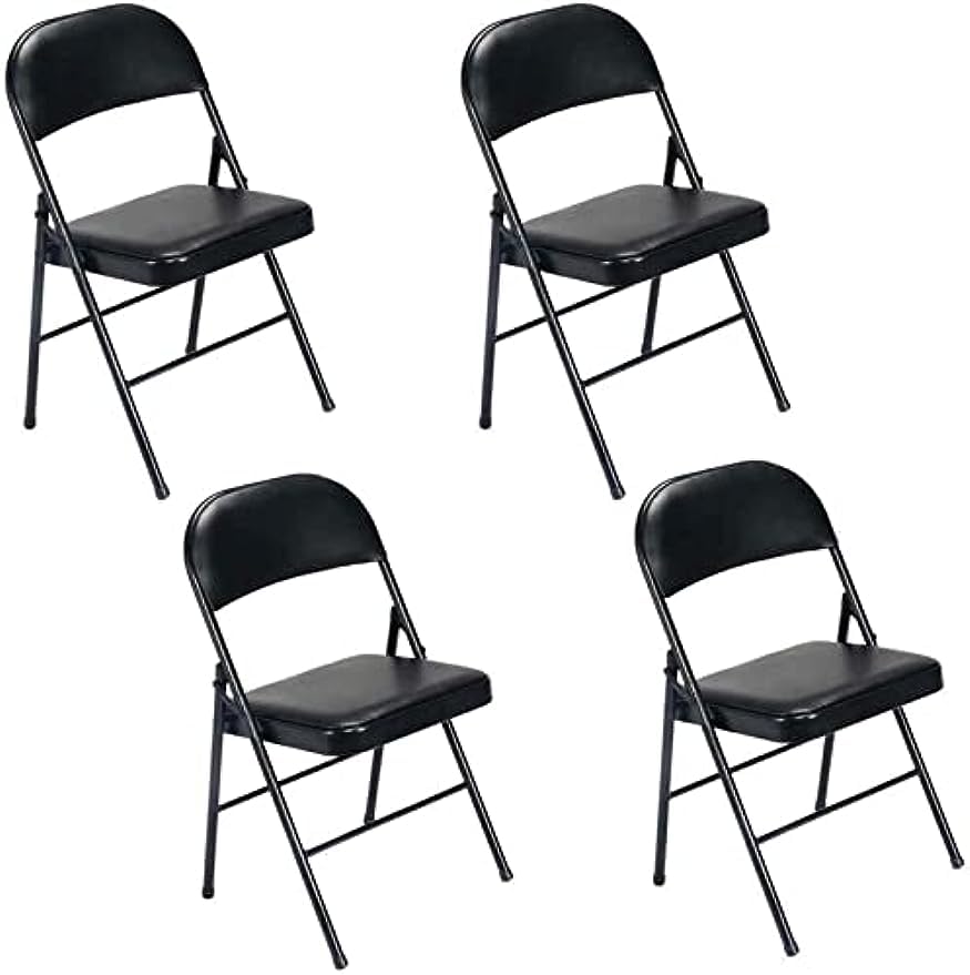 TTG Premium 4 Pcs Metal Folding Chair, Back Chair, Household Simple Computer Chair, Conference Training Chair, Office Chair, Stool (Black)