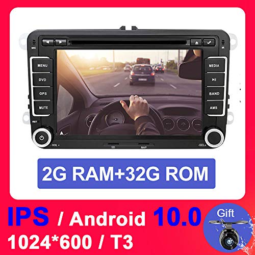 Eunavi 2 Din Android 10.0 2G RAM + 32G ROM Car Audio Reproductor de DVD del coche Pantalla de 7 pulgadas GPS Radio Pantalla del coche para VW GOLF 6 Polo Bora JETTA B6 PASSAT Tiguan SKODA OCTAVIA
