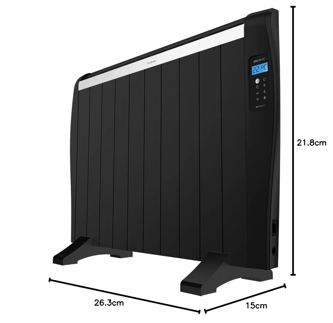 Cecotec Radiador Eléctrico Bajo Consumo ReadyWarm 2000 Thermal Black. 10 Elementos, 1500 W, De Pared o de Pie, Temporizador, Mando a Distancia, Pantalla LCD, 20 m2