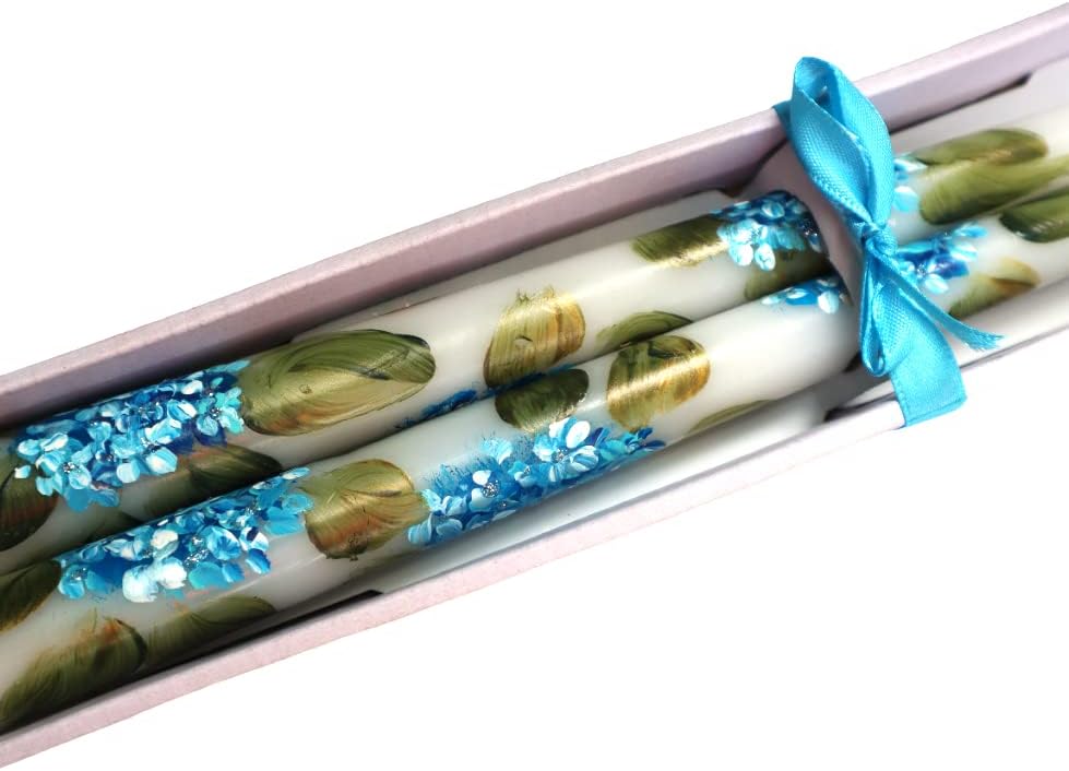 Miniatura 5 de Artista decorativo hecho a mano pintado a mano turquesa azul hortensia flor artesanal velas cónicas conjunto de dos decoraciones de primavera verano